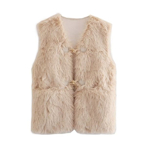 Women's clothing Y2K Women's Faux Fur Vest Fashion Versatile Solid Color Vest Jacket Tops Women's 8BS9841_ecoleips.com
