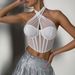 Sexy See Through Patchwork Diamond Patterned Camisole Top With Mesh Tie Neck, Fishbone Underwire Bra For Cross Border Hot Girls_ecoleips.com