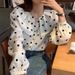 Women's Doll Collar Long Sleeve Shirt 2025 Autumn New Korean Style Sweet Polka Dot Single-Breasted Casual Blouse_ecoleips.com