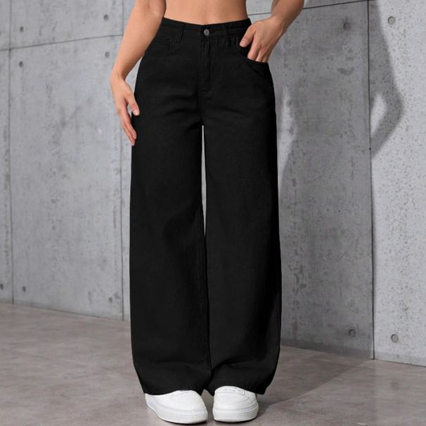 Women's Casual Straight Leg Wide Leg Solid Color Jeans Autumn Fashion Relaxed Everyday Wear Comfortable Feshion_ecoleips.com