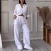 Women's Cotton Linen Long Sleeve Shirt And Shorts Set Casual Loose Fashion Two-Piece Solid Color_ecoleips.com