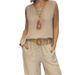 Linen Blend Sleeveless Top & Pants Set – Women's Casual Lounge Outfit (S-XXXL)_ecoleips.com