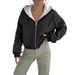 Women's Clothing Elegant Loose Casual Plush Black Pocket Zipper Jacket Omen's Elegant Loose Casual Fleece Black Pocket Zip Jacket Coat_ecoleips.com