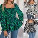 Real Shot Of 2026 Spring/Summer European And American Casual Ruffled Square-neck Leopard Print Long-sleeve Chiffon_ecoleips.com