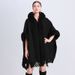 loose plaid plus velvet thick fur collar knitted shawl cape women's woolen shawl coat_ecoleips.com