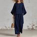 Women's Linen Blend Wide Leg Pants And Top Set, Casual Comfort Two Piece Outfit For Everyday Wear_ecoleips.com