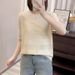 Summer Ice Silk Hollow Loose Design Tops Knitted Sweaters Women's New Tencel Round Neck Short Sleeve T Shirt Thin_ecoleips.com