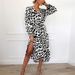 Summer New Style Women's Dress Leopard Print V Neck Long Sleeve Tie Waist European American Clothing_ecoleips.com