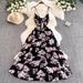 Elegant Floral Print Midi Dress for Women Summer 2025 Style Fashionable Full Skirt Sophisticated Youthful And Flattering_ecoleips.com