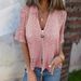 Women's Mid Sleeve Knit Cardigan Single Button Hollow Out Top Spring Autumn_ecoleips.com