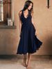 Hugcitar Elegant Halter Solid V Neck Backless Patchwork Lace Sexy Pleated Midi Dress Summer Women Beach Vacation Outfit Party_ecoleips.com
