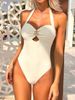 Women's European American Style One Piece Bikini Swimsuit Metallic Flower Lace-Up Design Sexy Summer Swimwear_ecoleips.com