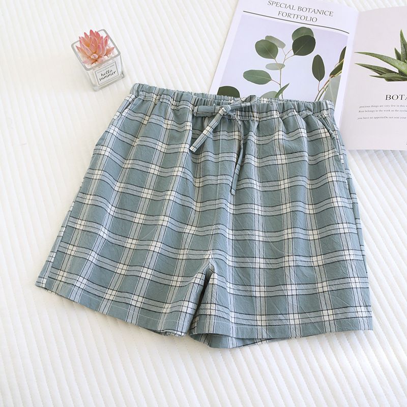 Women's Summer Thin Cotton Soft Sweat Absorbing Plaid Design Multi Colors Home Shorts Comfortable Casual Beach Pants_ecoleips.com