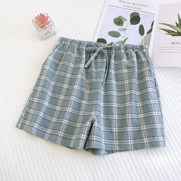 Women's Summer Thin Cotton Soft Sweat Absorbing Plaid Design Multi Colors Home Shorts Comfortable Casual Beach Pants_ecoleips.com