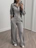 Women's Clothing Striped Two Piece Set Casual Long Sleeved Jacket With High Waisted Straight Leg Pants Autumn Winter Polyester_ecoleips.com