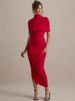 Mozision Half Sleeve Backless Ruched Sexy Maxi Dress Women Summer New Turtleneck Slim High Waist Evening Club Party Long Dress_ecoleips.com