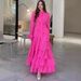 Women's Clothing High Neck Patchwork Snowflake Dress Court Design Ruffle Muslim Fashion Fall_ecoleips.com