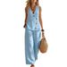 Women's Summer Solid Color Asymmetrical 3D Textured Vest Wide Leg Pants Loungewear Set for Resort Casual Style_ecoleips.com