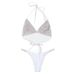 Women's Sexy Low-Waisted Two-Piece Swimsuit Solid Color Sequined Bikini With Laces European American Style Beach Swimwear_ecoleips.com