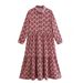 Modest Abaya Dress/Muslim Dress Women Bohemian Geometric Print Button-Down Maxi Dress – Vintage-Inspired Loose Fit Long Sleeve Dress_ecoleips.com