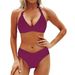 Women's Clothing Two Piece Swimsuit Sexy Halter Neck Strap Backless Slim Solid Color Bikini Swimsuit_ecoleips.com