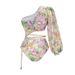Women's Long Sleeve One-Shoulder Hollow-Out Swimsuit - Floral Print Beach Vacation One-Piece_ecoleips.com