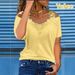 Women's Clothing American Style V Neck Patchwork Short Sleeve Casual Loose T Shirt Lace Top In Stock_ecoleips.com