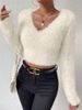 K New Solid Color V-neck Slim Fit Versatile Plush Short Women's Sweater. No Necklaces Or Other Accessories_ecoleips.com