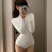 Aria Basics White High-neck Long-sleeve Sun-protective Quick-dry Diving Professional Racing Sports Wetsuit Surfing Swimsuit For_ecoleips.com