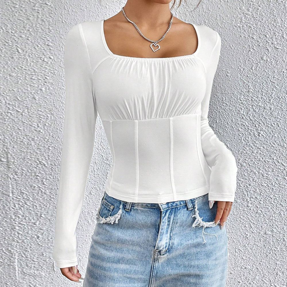 Voya Women's Clothing European And American Women's Clothing 2026 Spring-summer New Slim-fit Square-neck Long-sleeve T-shirt,_ecoleips.com