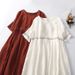 Summer Round-Neck Short-Sleeved Dress With Artistic Retro Style, Loose Fit, Embroidered Ramie Fabric, And Long Skirt_ecoleips.com