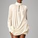 Elegant French Style High Neck Long Sleeve Short Dress Three Dimensional Floral Embellishment Pleated Women's Party Wear New Style_ecoleips.com