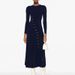 Fashionable Temperament Long Sleeved Woolen Round Neck Metal Diagonal Buckle Side Slit Bottom Slim Fit Dress_ecoleips.com