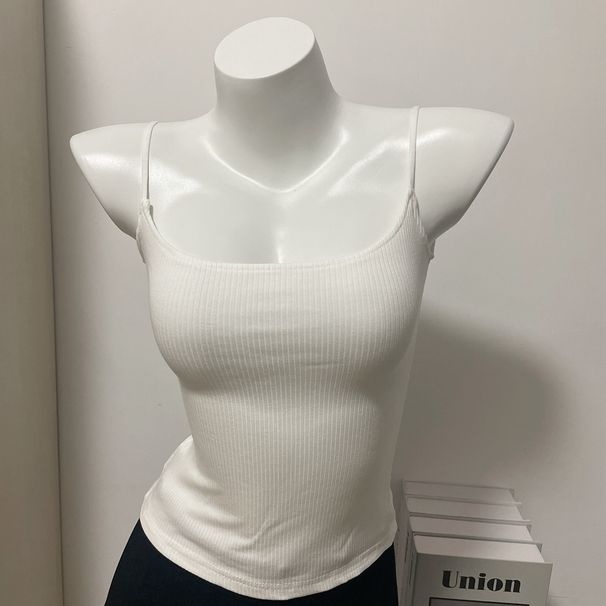 Women's Slim Fit Tank Top Pure Sexy Busty Top Ginger Yellow Solid Color Versatile Spring Summer 2024_ecoleips.com