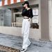 High Waisted Straight Leg Jeans White Women's Wide Leg Floor Length Pants Versatile Unique Style Spring Autumn Design_ecoleips.com