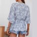 Women's V-neck Batwing Sleeve Loose Waist Printed Top_ecoleips.com
