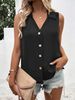 2023 European And American Cross-Border Summer New Women's Clothing Solid Color V-Neck Loose Chiffon Blouse Sleeveless_ecoleips.com