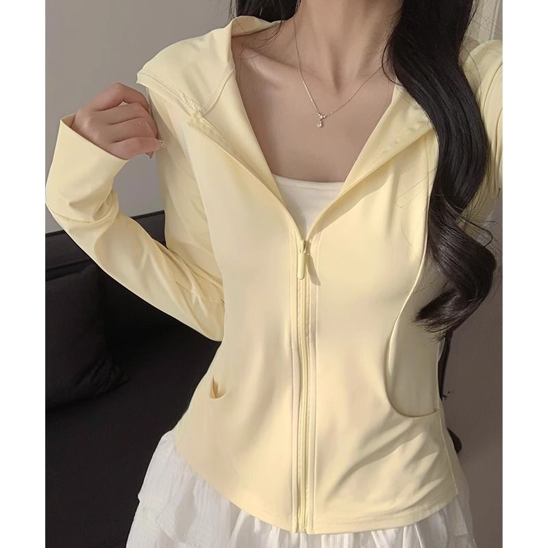 Goose Yellow Hooded Sunscreen Clothing Women's Summer 2026 New UV Protection Sunscreen Clothing Slim Ice Silk Cardigan Jacket_ecoleips.com