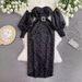 Purple Embossed Jacquard Lantern Long Sleeved Dress For Women French Temperament Pearl Button Waist Slimming Mini Dress Long Skirt_ecoleips.com