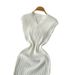 Women's White V-Neck Sleeveless Elastic Sundress Knit Bodycon Maxi Dress Solid Side Slit Casual Summer Daily Party Long Dress_ecoleips.com