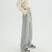 Women's High Waist Wide Leg Pants Winter Warm Faux Cashmere Cotton Straight Sweatpants Loose Slimming Bottoms Black Gray White_ecoleips.com