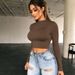 2025 New Long Sleeved T-shirt Women's Top Fashion Exposed Navel Short Style Solid Color Round Neck Trimming_ecoleips.com