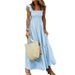 Summer New Style Women's Plaid Pleated Long Dress Sweet Square Neck American Clothing_ecoleips.com