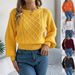 Women's Clothing Autumn/Winter Cable Knit Pullover Sweater Solid Color Long Sleeve Waist Cinching Lantern Style Regular Thickness English Fashion_ecoleips.com