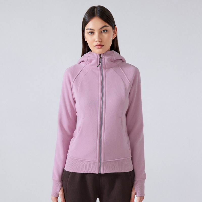 New Autumn/Winter Hooded Thick Slim Fit Yoga Sweatshirt, Warm Solid Color Long Sleeved Jacket With Pockets For Women_ecoleips.com