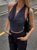 Elegant Striped Halter Neck Women's Top European American Style Sleeveless Backless Slender Neck Fitted Waist_ecoleips.com
