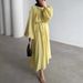 Elegant Long Sleeve A-Line Dress For Women - Stretchy Polyester High Waist Flowy Maxi Dress With Hood, Casual & Formal Wear_ecoleips.com