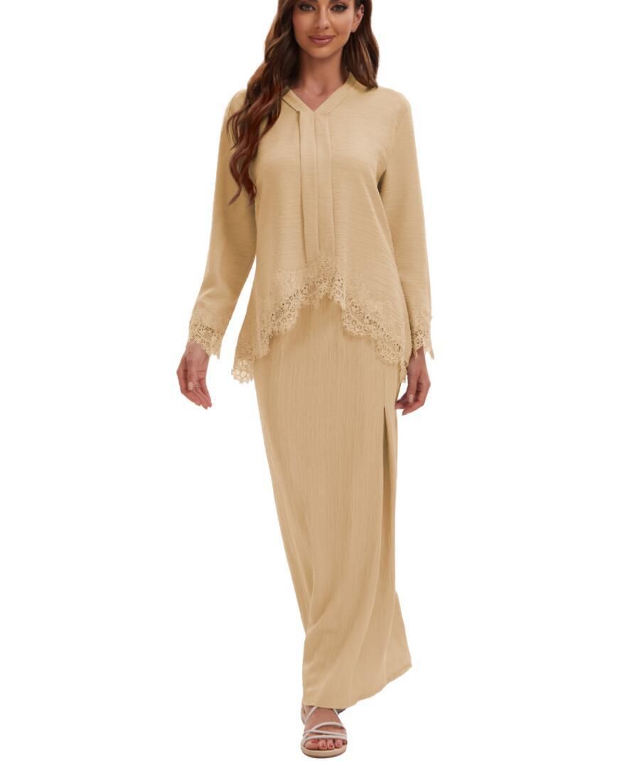 2025 New Muslim Suit Two-Piece Lace Dress_ecoleips.com