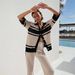 Women's Clothing Summer New Women's Clothing Fashion Hollow Striped Shirt Trousers Suit Knitted Two Piece Suit_ecoleips.com