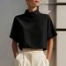 Elegant Mandarin Collar Shirt For Women - Modern Inspired Blouse, Breathable Polyester, Short Sleeve Office Wear, Unique Design_ecoleips.com